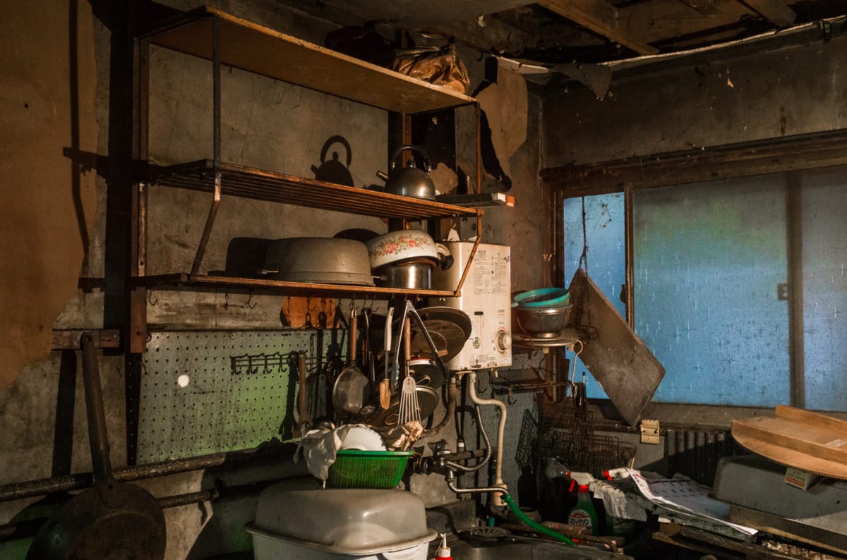 dilapidated pre-war and wooden Japanese shopping street